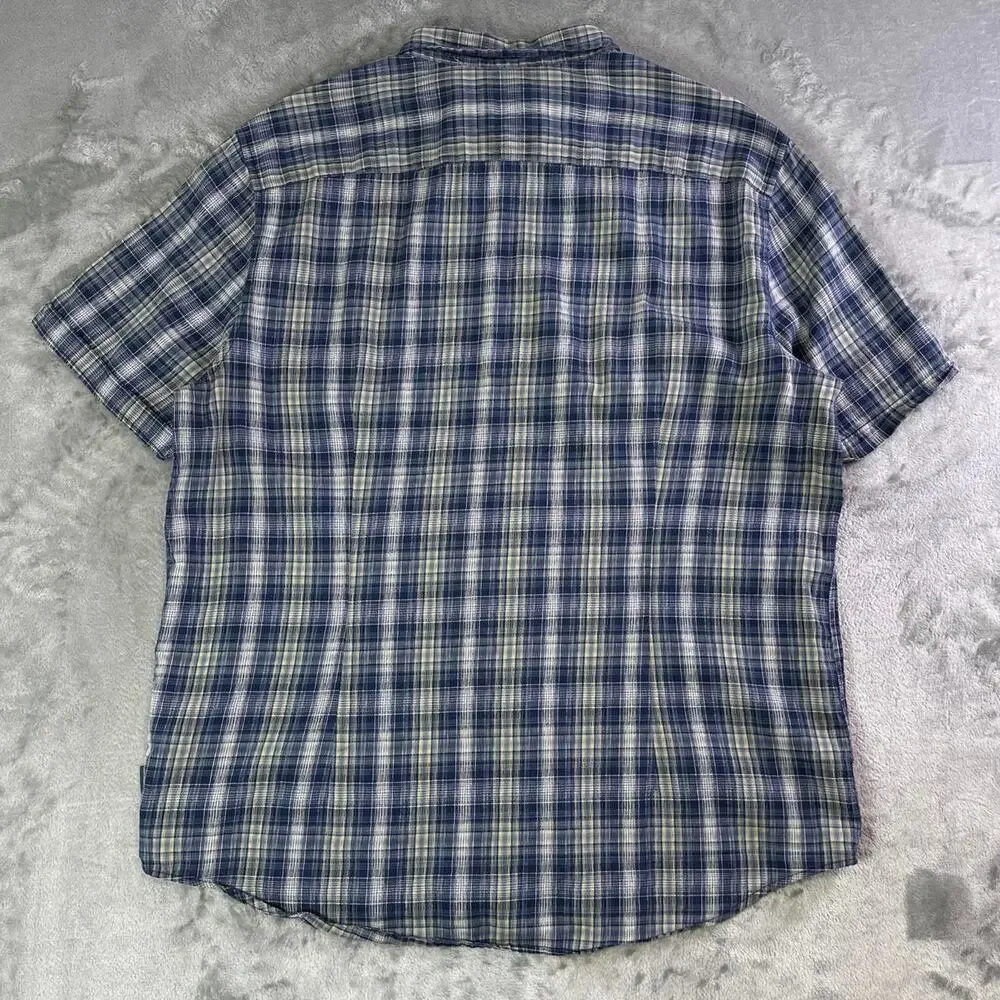 Y2K John Varvatos USA Plaid Button Up Shirt Mens XL Blue Short Sleeve